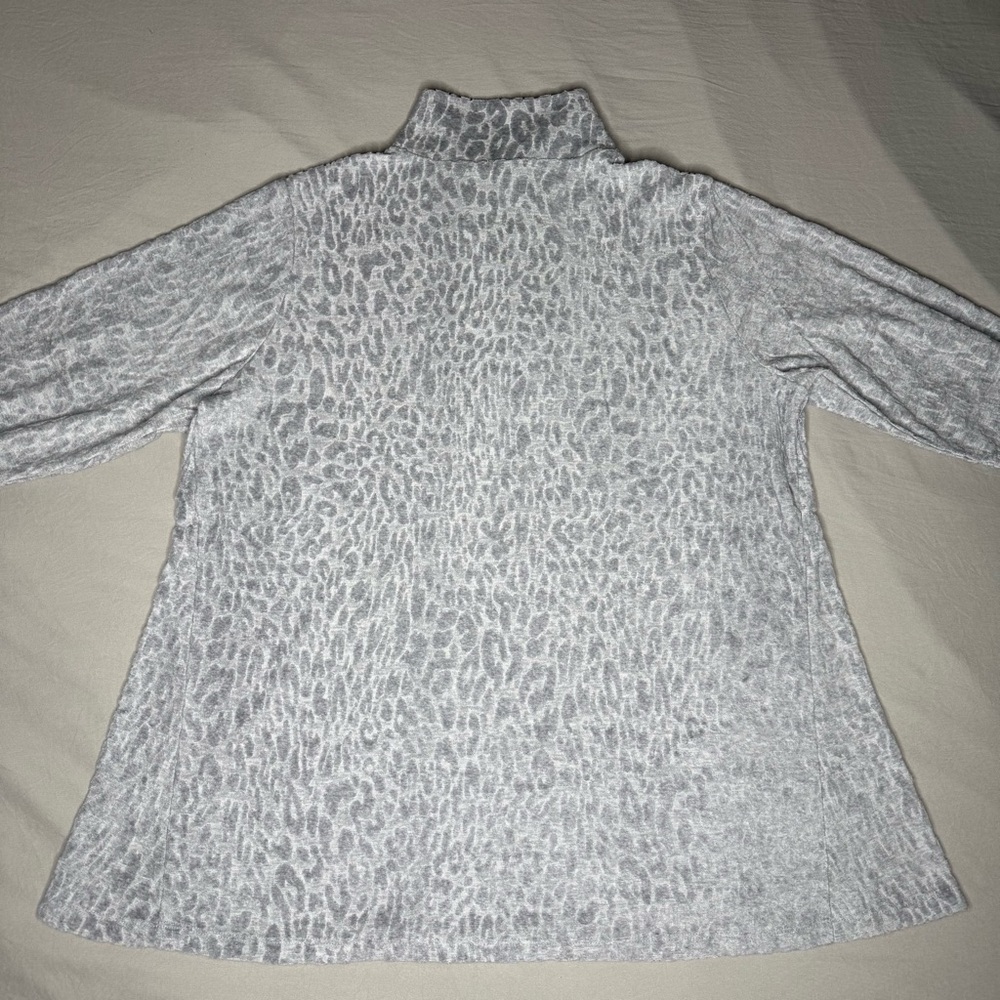 Susan Graver Gray Animal Print Zip Pullover - Picture 6 of 7